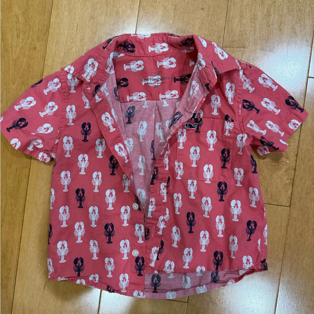 Vineyard Vines Kids Red Lobster Print Button-Down Shirt